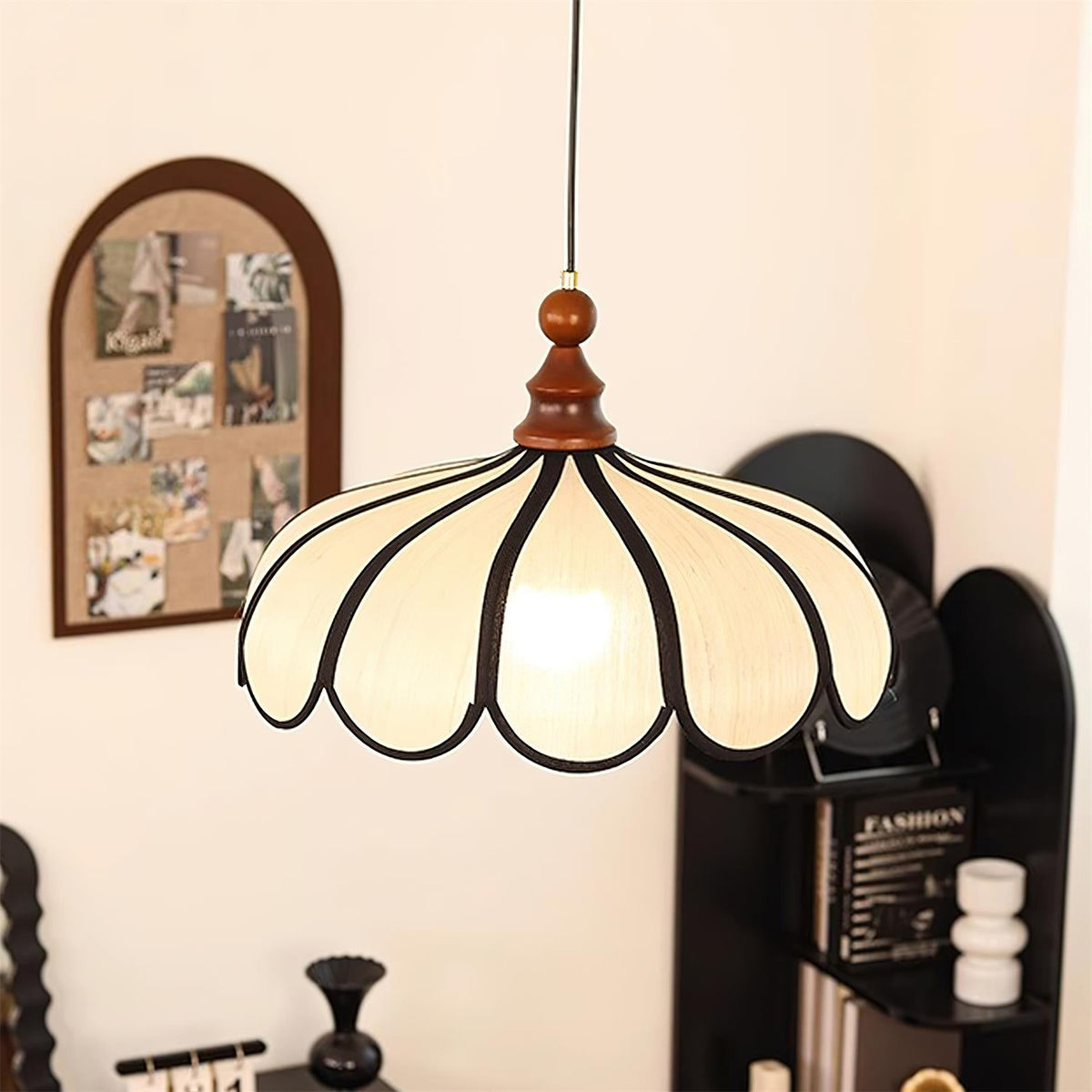 Woven Fiber Dome Ceiling Fixture with Wood Trim – 16 to 24 Inch Sizes – Adjustable Drop Suspension for Kitchens, Breakfast Nooks & Dining Ar | Thomler