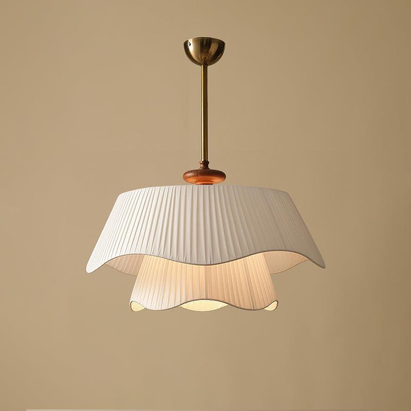 Layered Fabric Drum Pendant Light 10 in Dining Room Farmhouse Style Ceiling Fixture Bedroom Kitchen Island Wood Accent Hanging Lamp E26 Sock | Thomler