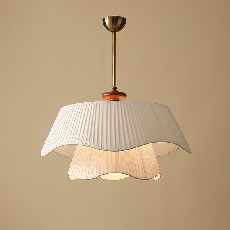 Layered Fabric Drum Pendant Light 10 in Dining Room Farmhouse Style Ceiling Fixture Bedroom Kitchen Island Wood Accent Hanging Lamp E26 Sock | Thomler