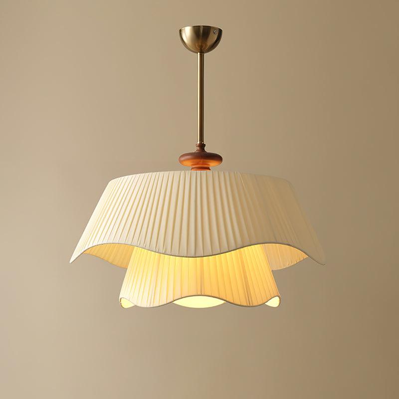 Layered Fabric Drum Pendant Light 10 in Dining Room Farmhouse Style Ceiling Fixture Bedroom Kitchen Island Wood Accent Hanging Lamp E26 Sock | Thomler