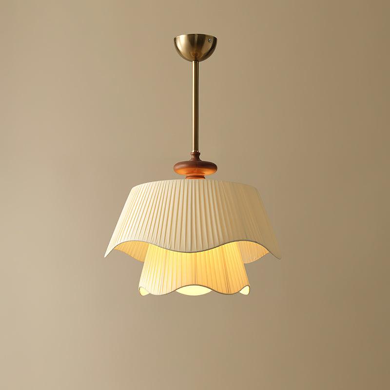 Layered Fabric Drum Pendant Light 10 in Dining Room Farmhouse Style Ceiling Fixture Bedroom Kitchen Island Wood Accent Hanging Lamp E26 Sock | Thomler