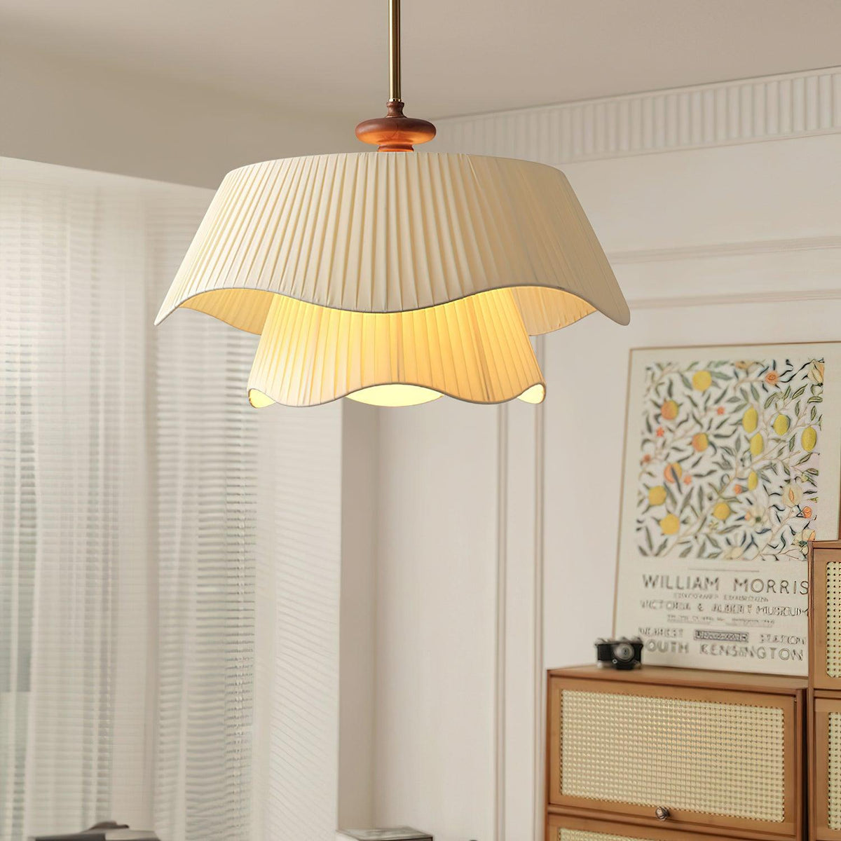 Layered Fabric Drum Pendant Light 10 in Dining Room Farmhouse Style Ceiling Fixture Bedroom Kitchen Island Wood Accent Hanging Lamp E26 Sock | Thomler