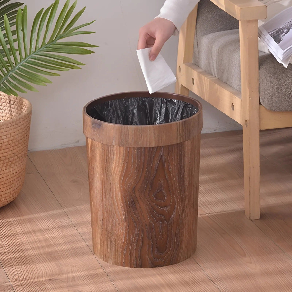 Wooden Waste Basket with Lid – Scandinavian Trash Can for Kitchen, Bathroom & Office