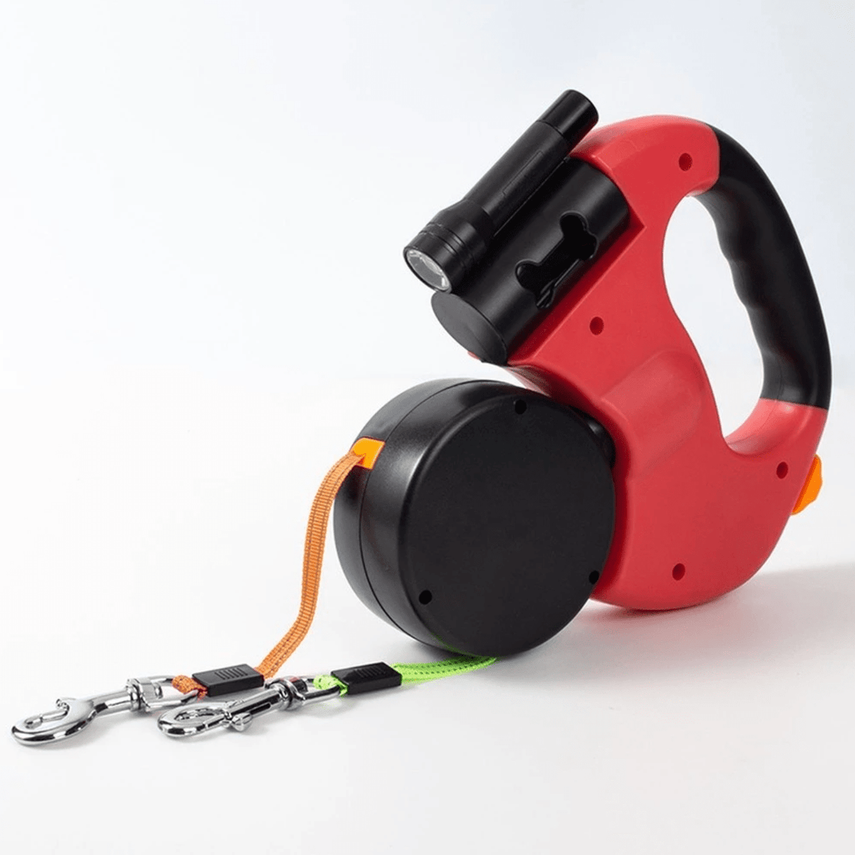 Doppelte einziehbare Hundeleine, 4 m, verhedderungsfreie Doppelleine zum Gassi gehen mit zwei Hunden, reflektierend, mit integrierter Taschenlampe, für bis zu 40 kg pro Hund | Thomler