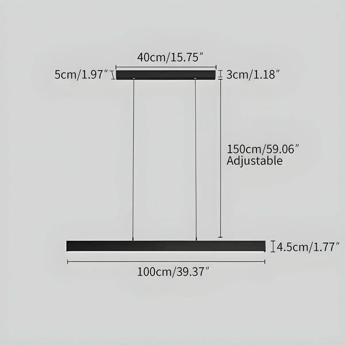 Lámpara de techo LED lineal de aluminio negro, luz colgante para comedor, isla de cocina, escritorio de oficina, lámpara suspendida minimalista moderna ajustable | Thomler