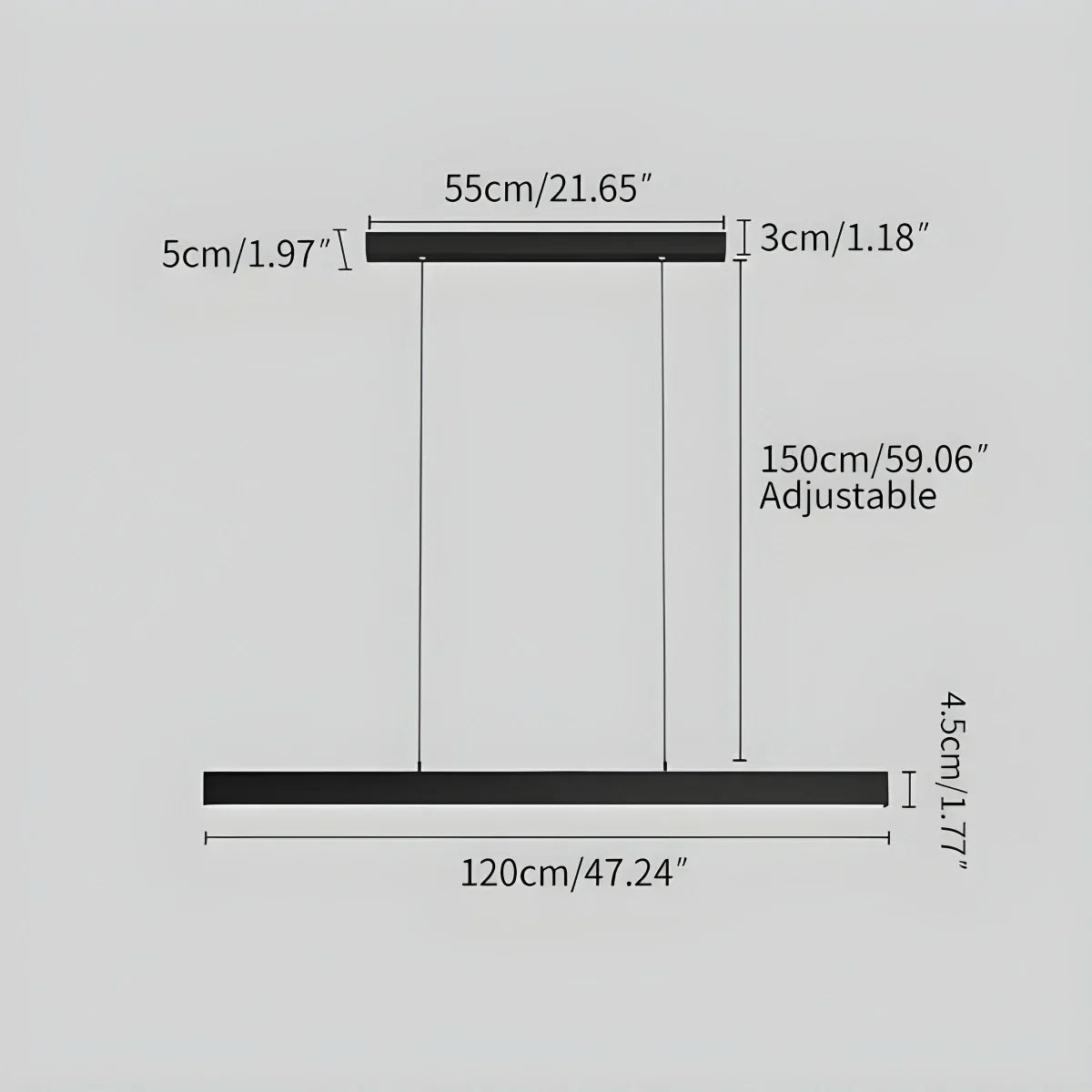 Lámpara de techo LED lineal de aluminio negro, luz colgante para comedor, isla de cocina, escritorio de oficina, lámpara suspendida minimalista moderna ajustable | Thomler