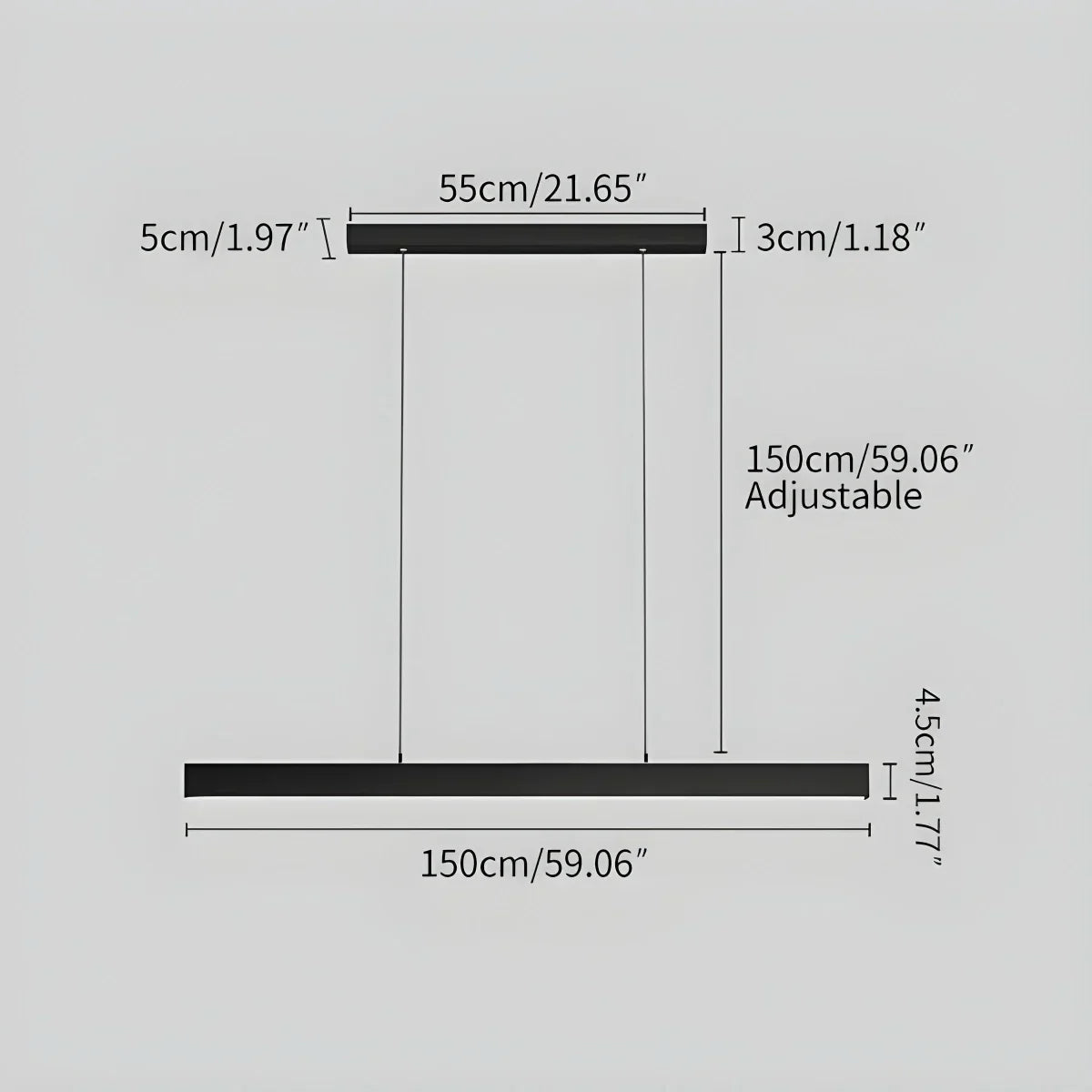Lámpara de techo LED lineal de aluminio negro, luz colgante para comedor, isla de cocina, escritorio de oficina, lámpara suspendida minimalista moderna ajustable | Thomler