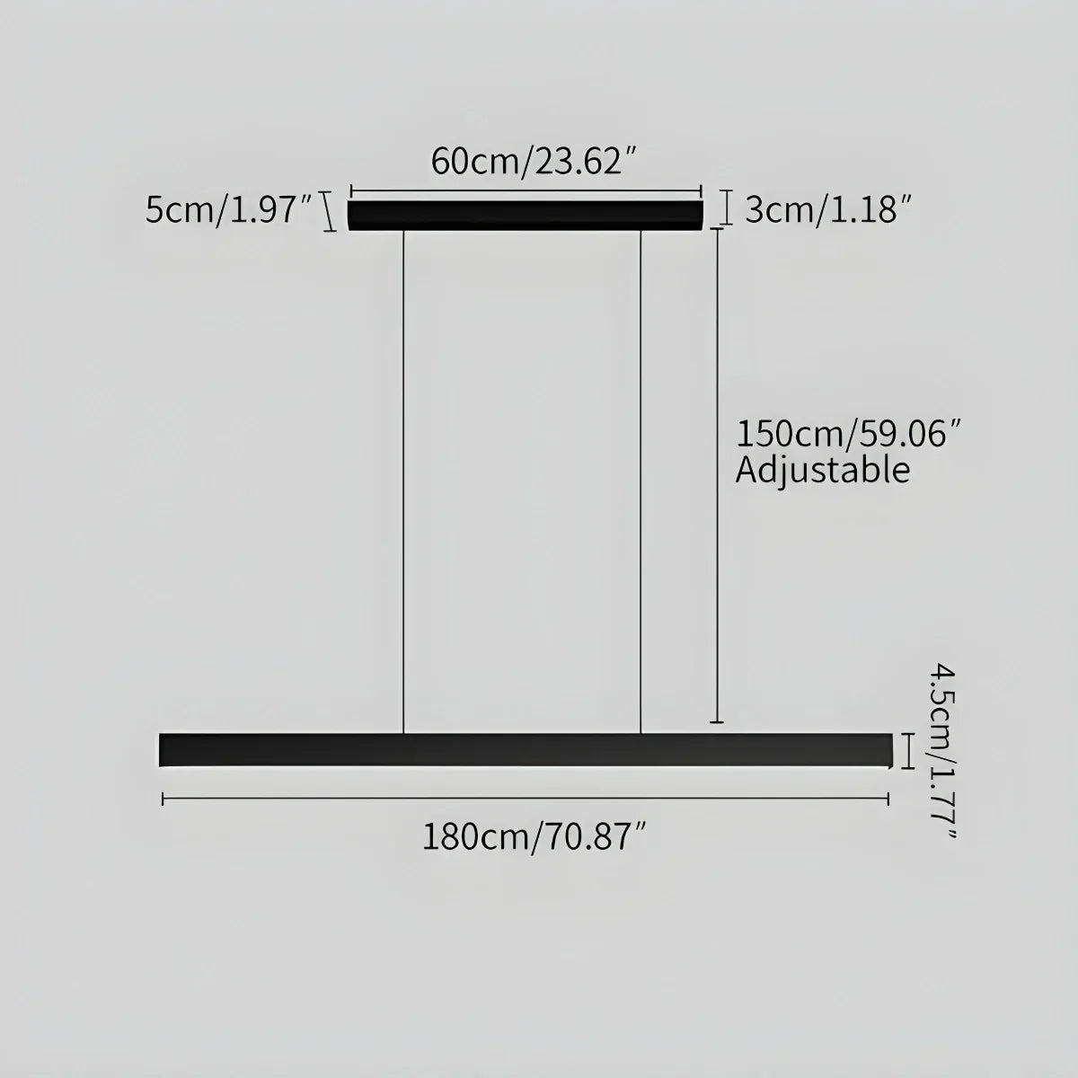 Lámpara de techo LED lineal de aluminio negro, luz colgante para comedor, isla de cocina, escritorio de oficina, lámpara suspendida minimalista moderna ajustable | Thomler