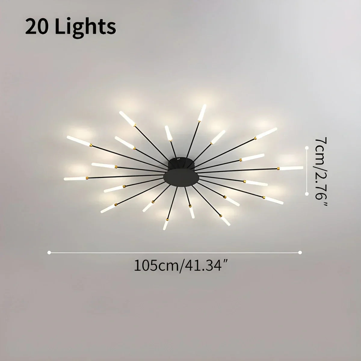 Multi-Arm Starburst Ceiling Fixture Metal LED Dimmable Gold Black 20-42 Bulb Open-Plan Dining Room Contemporary Statement Light Large Space | Thomler