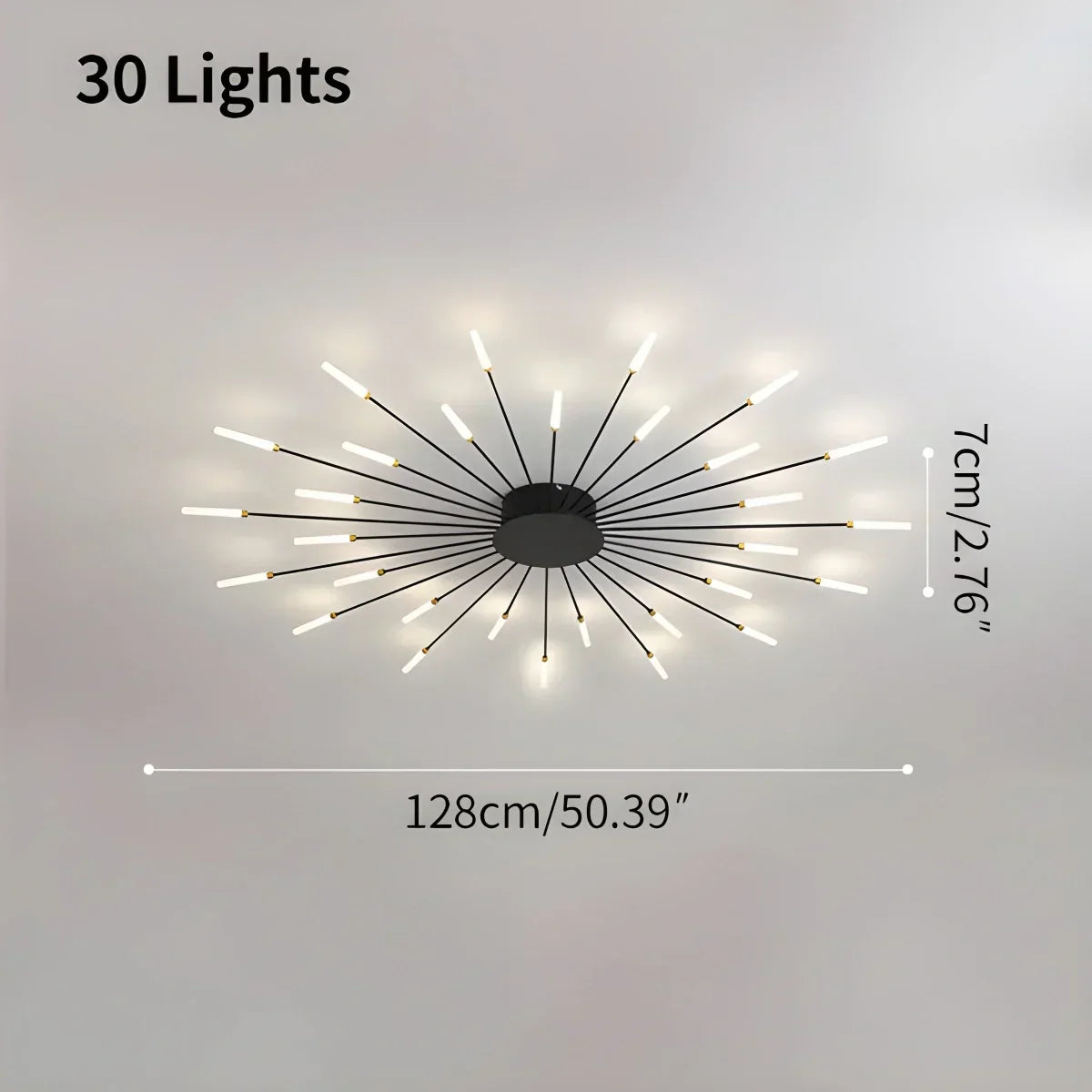 Multi-Arm Starburst Ceiling Fixture Metal LED Dimmable Gold Black 20-42 Bulb Open-Plan Dining Room Contemporary Statement Light Large Space | Thomler