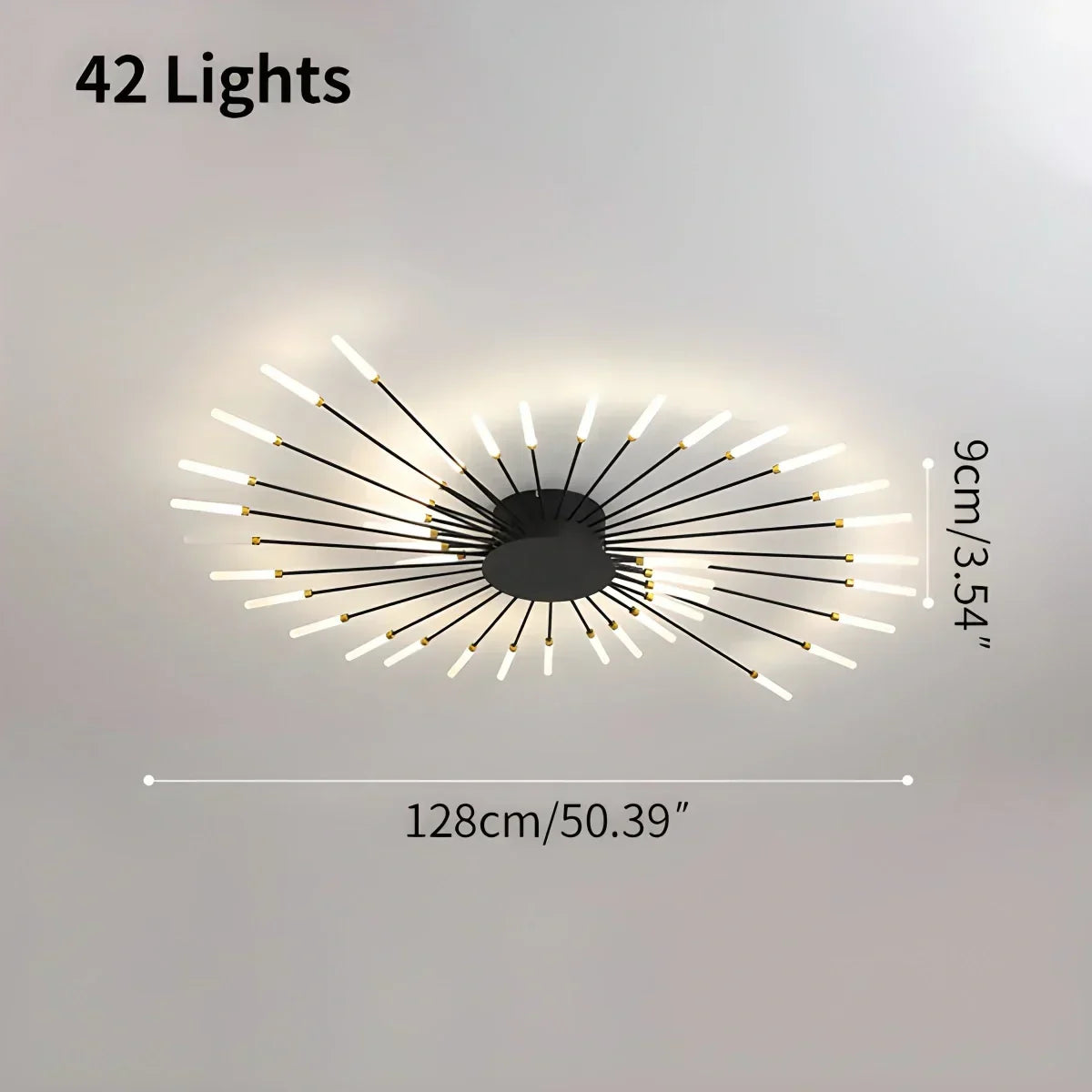 Multi-Arm Starburst Ceiling Fixture Metal LED Dimmable Gold Black 20-42 Bulb Open-Plan Dining Room Contemporary Statement Light Large Space | Thomler