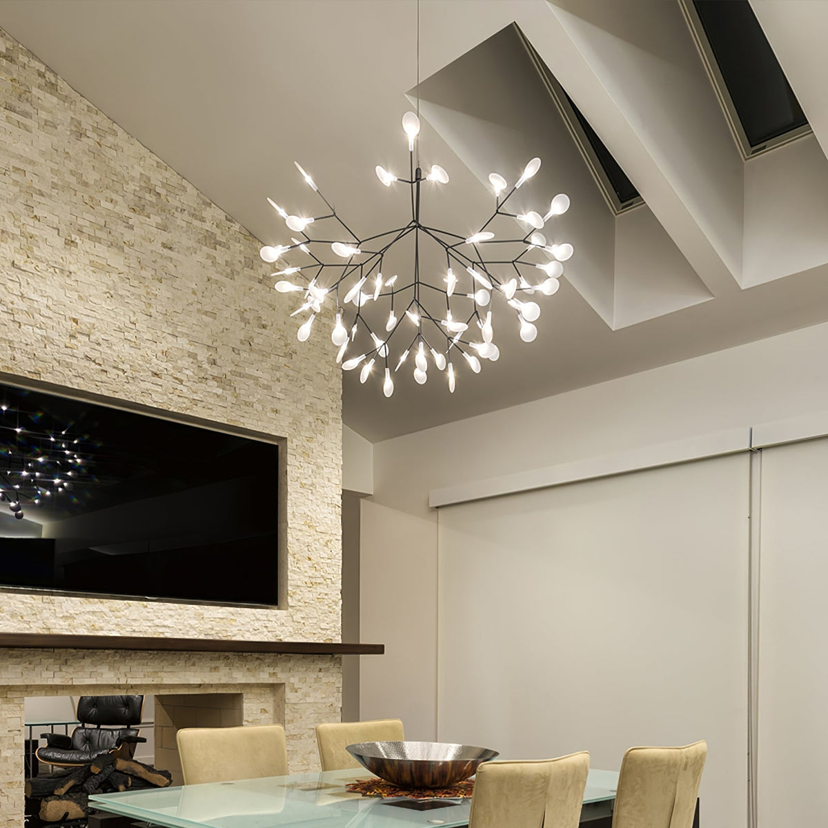 Vertakkende led-kroonluchter met acryl bloemblaadjes, zwarte afwerking, 20W geïntegreerde verlichting, dimbaar, optionele afstandsbediening, modern statement-armatuur, voor binnenshuis/woonkamer