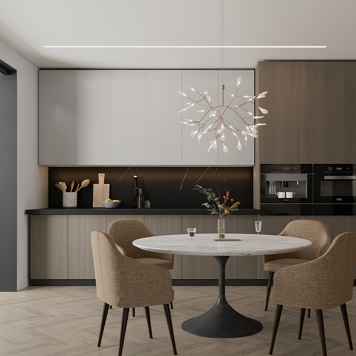 Vertakkende led-kroonluchter met acryl bloemblaadjes, zwarte afwerking, 20W geïntegreerde verlichting, dimbaar, optionele afstandsbediening, modern statement-armatuur, voor binnenshuis/woonkamer