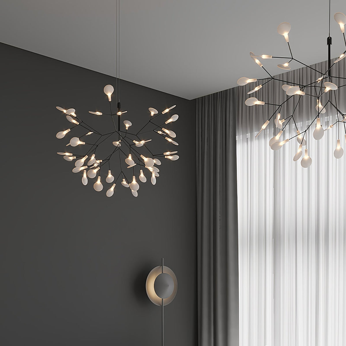 Vertakkende led-kroonluchter met acryl bloemblaadjes, zwarte afwerking, 20W geïntegreerde verlichting, dimbaar, optionele afstandsbediening, modern statement-armatuur, voor binnenshuis/woonkamer