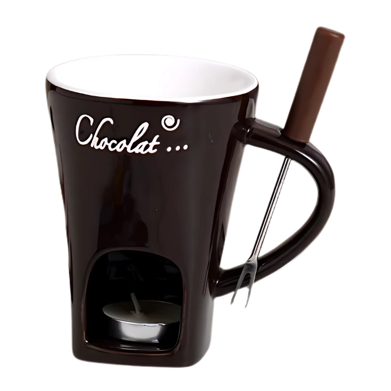 Keramik-Fondue-Set mit Teelicht für Schokolade und Käse, Tisch-Rechaud für Desserts und Vorspeisen bei Partys und Feiern