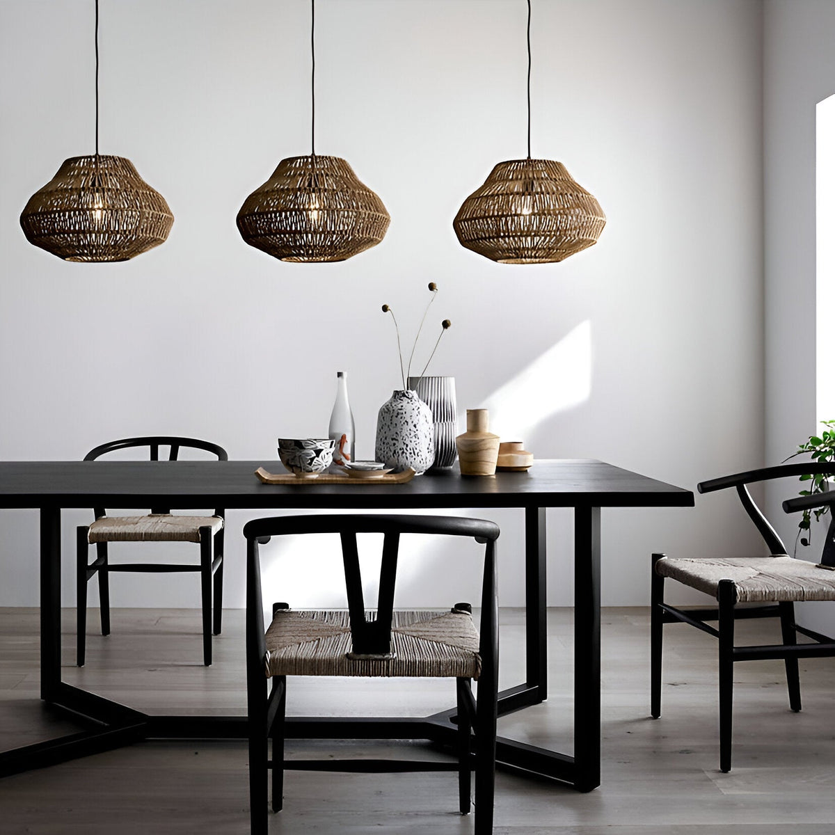 Gevlochten hanglamp, kap van natuurlijke vezels, plafondlamp met verstelbare hoogte voor eettafel, kookeiland, slaapkamer, boho, coastal, Japandi | Thomler