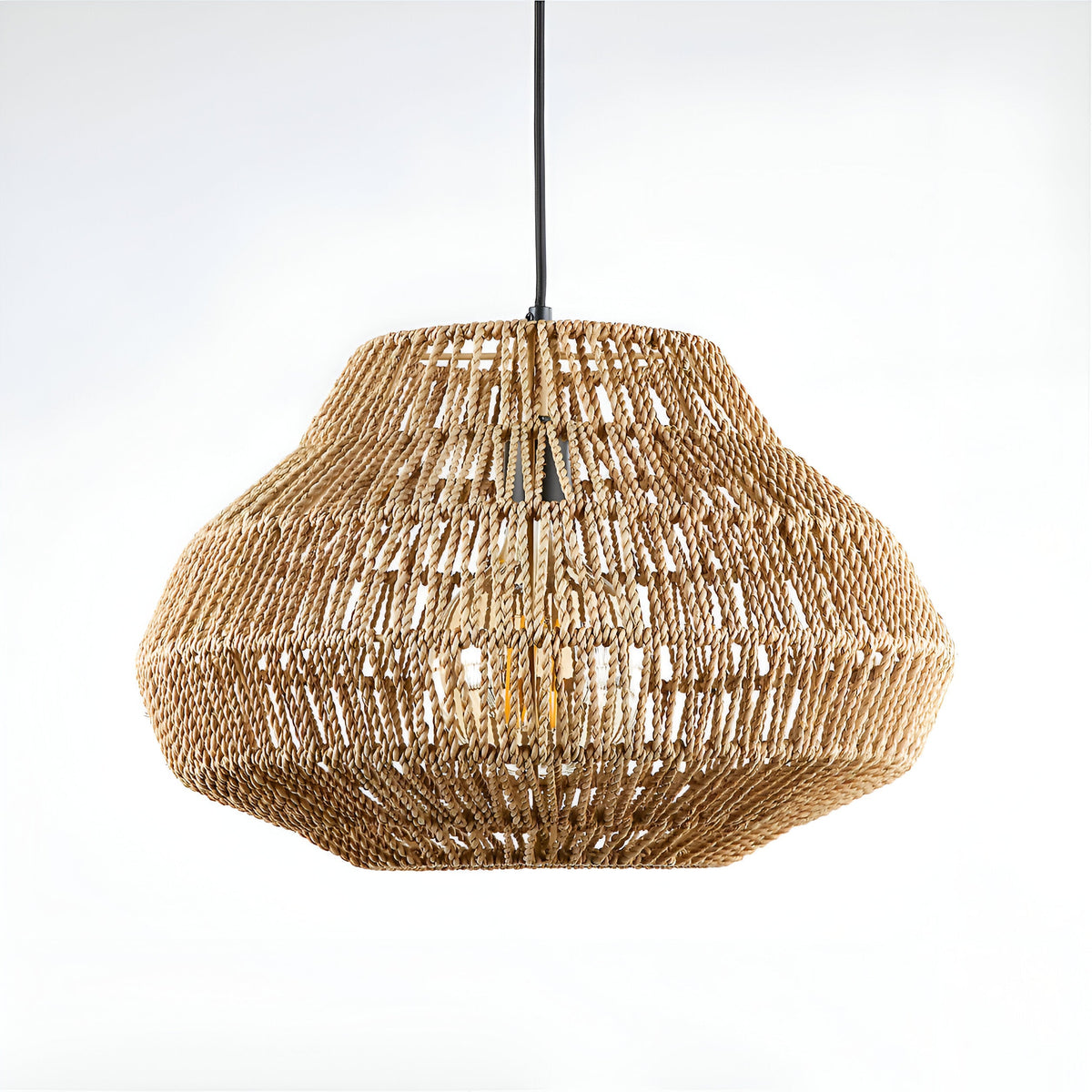 Gevlochten hanglamp, kap van natuurlijke vezels, plafondlamp met verstelbare hoogte voor eettafel, kookeiland, slaapkamer, boho, coastal, Japandi | Thomler