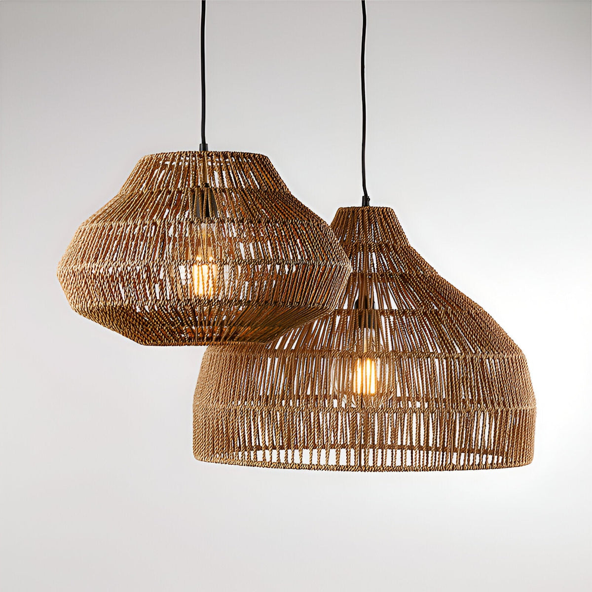 Gevlochten hanglamp, kap van natuurlijke vezels, plafondlamp met verstelbare hoogte voor eettafel, kookeiland, slaapkamer, boho, coastal, Japandi | Thomler