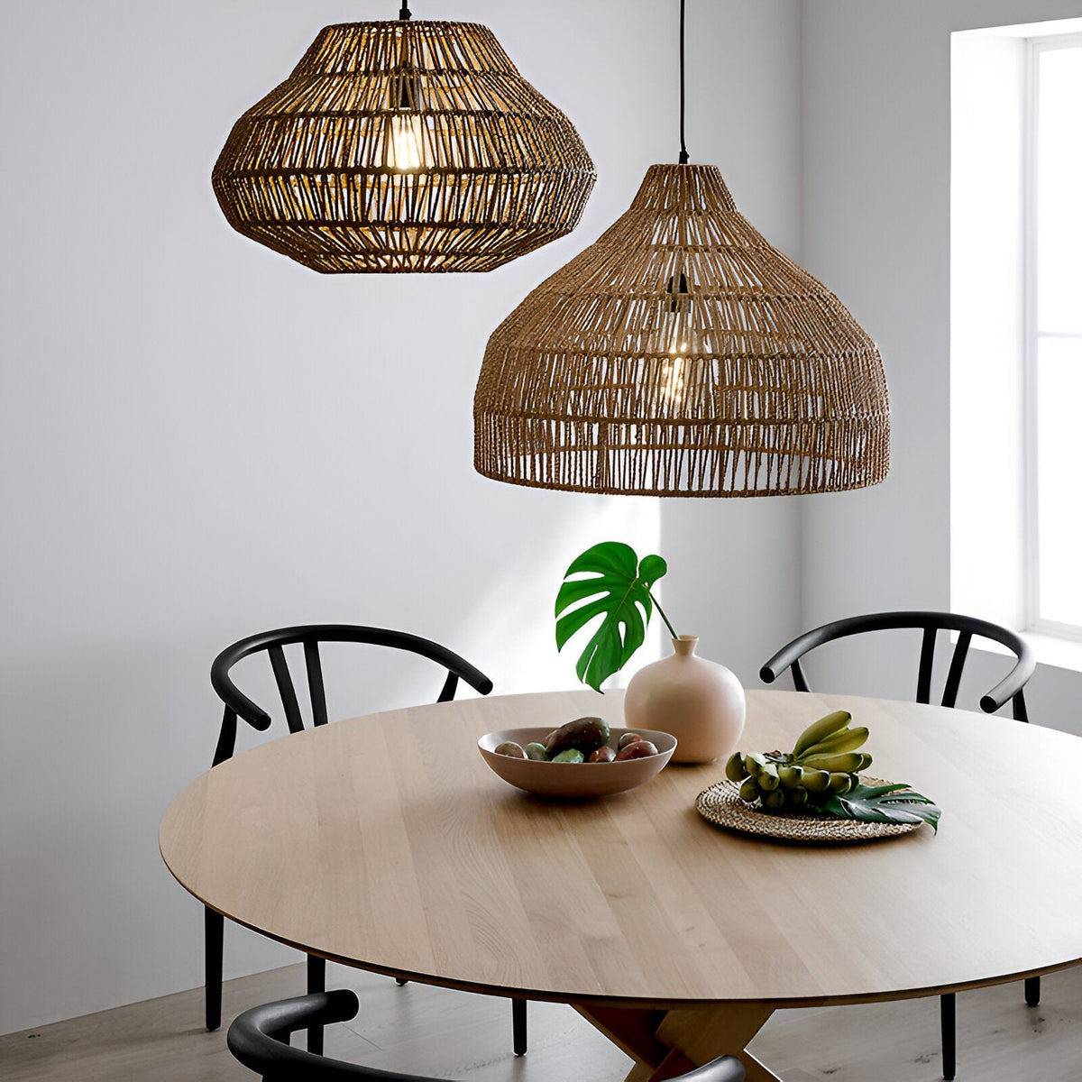 Gevlochten hanglamp, kap van natuurlijke vezels, plafondlamp met verstelbare hoogte voor eettafel, kookeiland, slaapkamer, boho, coastal, Japandi | Thomler