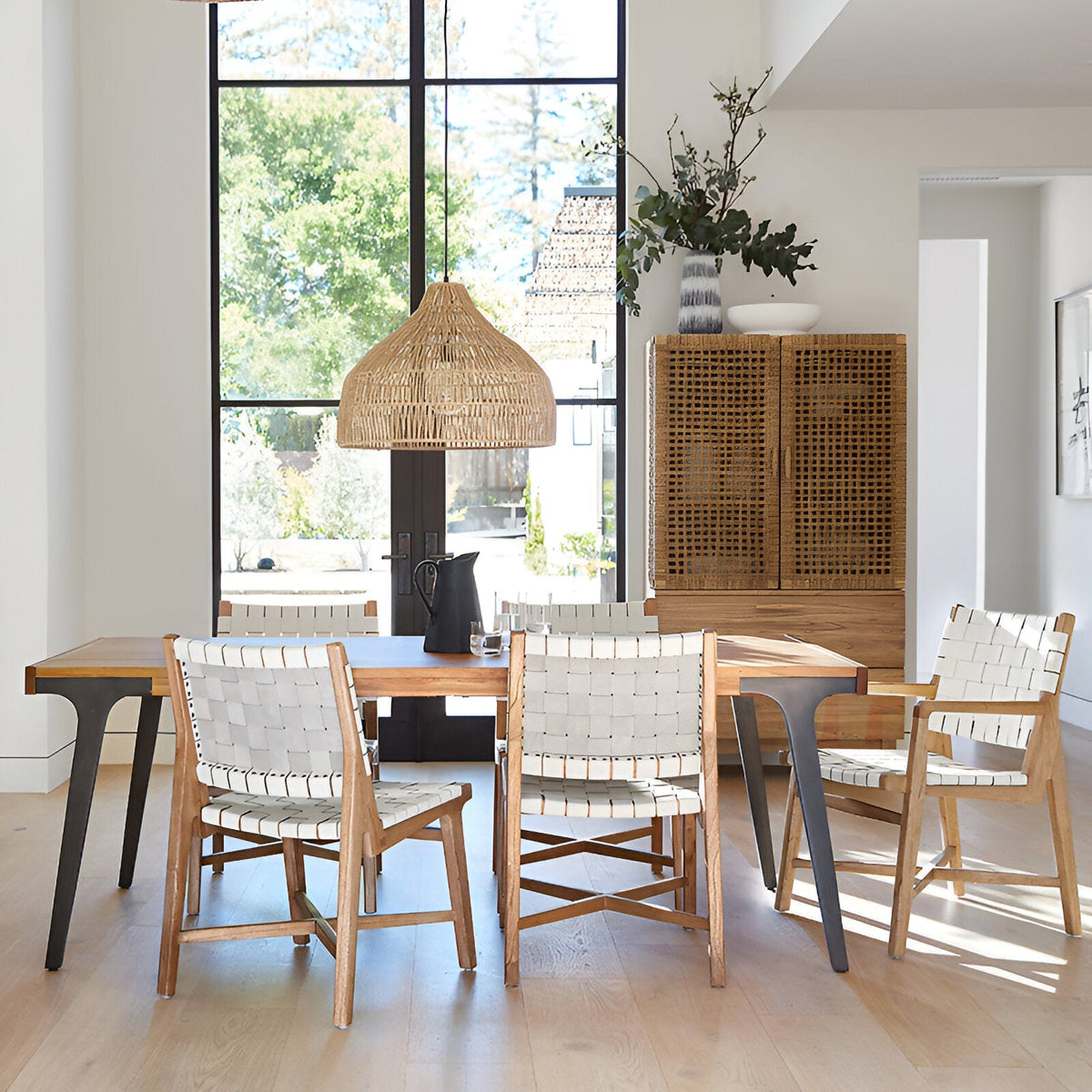 Gevlochten hanglamp, kap van natuurlijke vezels, plafondlamp met verstelbare hoogte voor eettafel, kookeiland, slaapkamer, boho, coastal, Japandi | Thomler