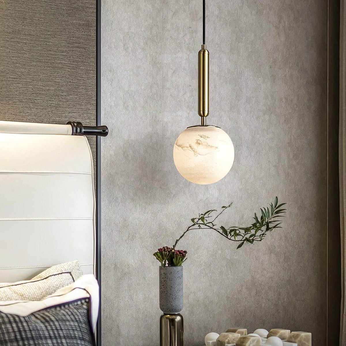 Brass & Stone Globe Ceiling Light 5-Inch for Kitchen Island Dining Room Warm Glow Task Lighting | Thomler