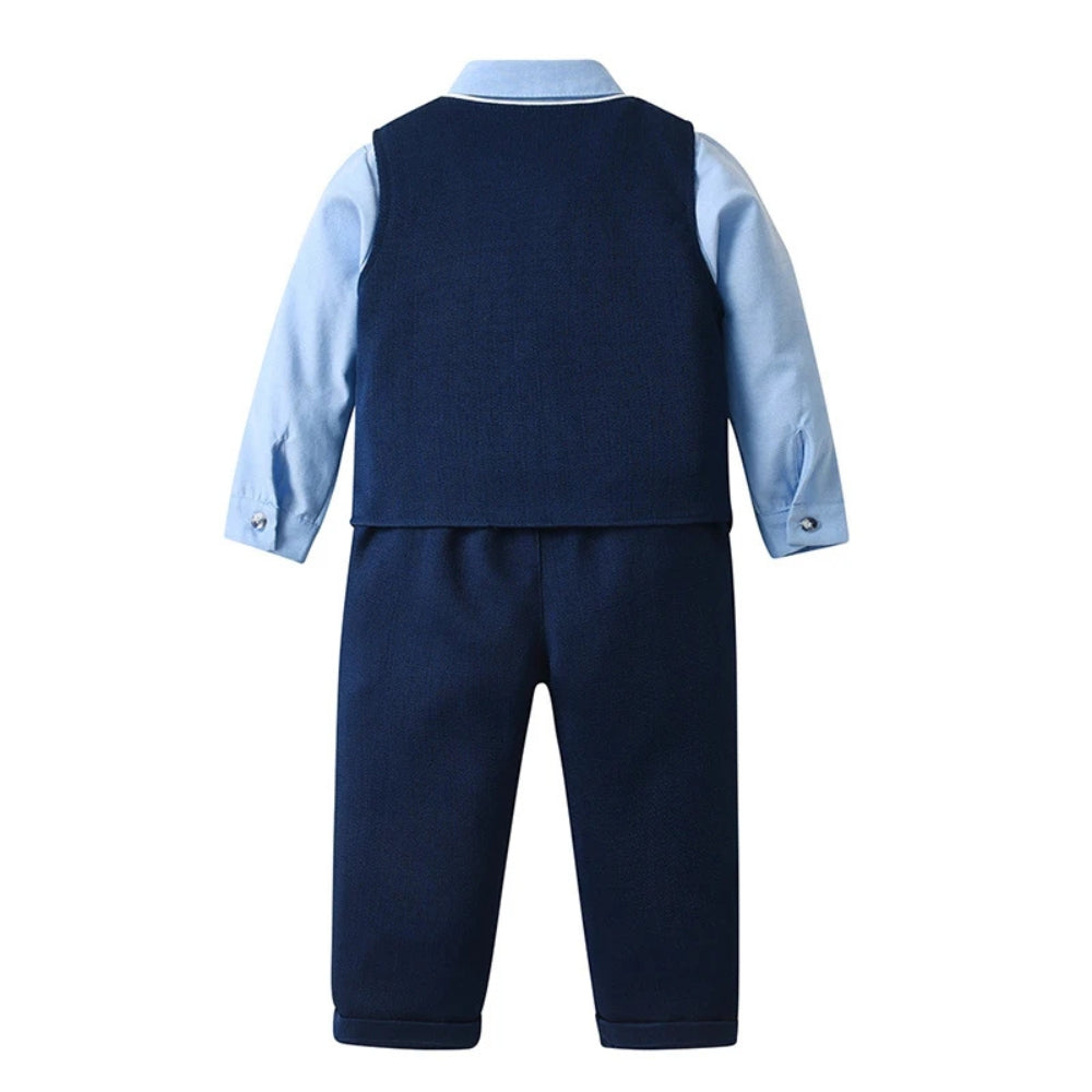 Boys 3-Piece Formal Suit Set with Shirt, Vest, Pants & Bow Tie for Weddings, Parties & Special Occasions | Soft Cotton Dress Outfit
