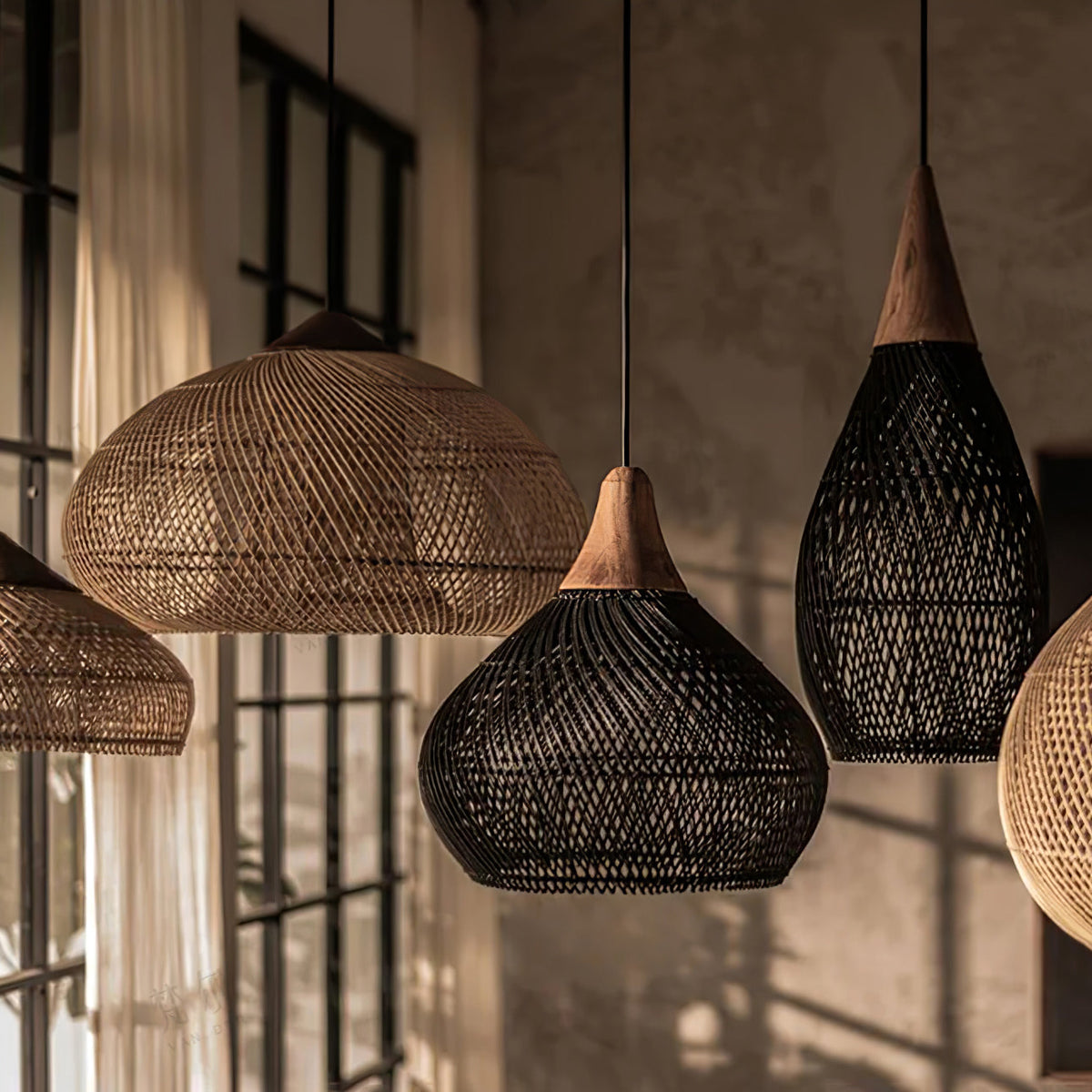 Handwoven Rattan Ceiling Light Fixture for Dining Room and Kitchen Island Over Table Adjustable Drop Natural Fiber Pendant Shade Wood Metal