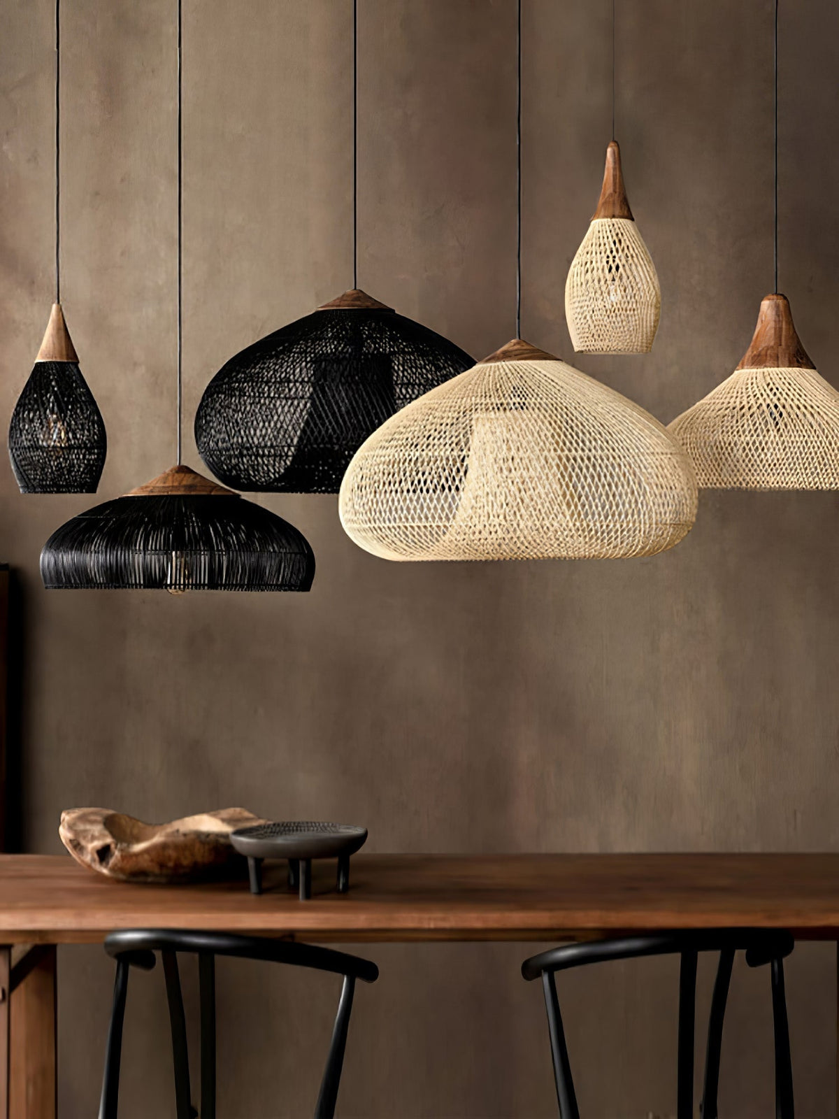 Handwoven Rattan Ceiling Light Fixture for Dining Room and Kitchen Island Over Table Adjustable Drop Natural Fiber Pendant Shade Wood Metal