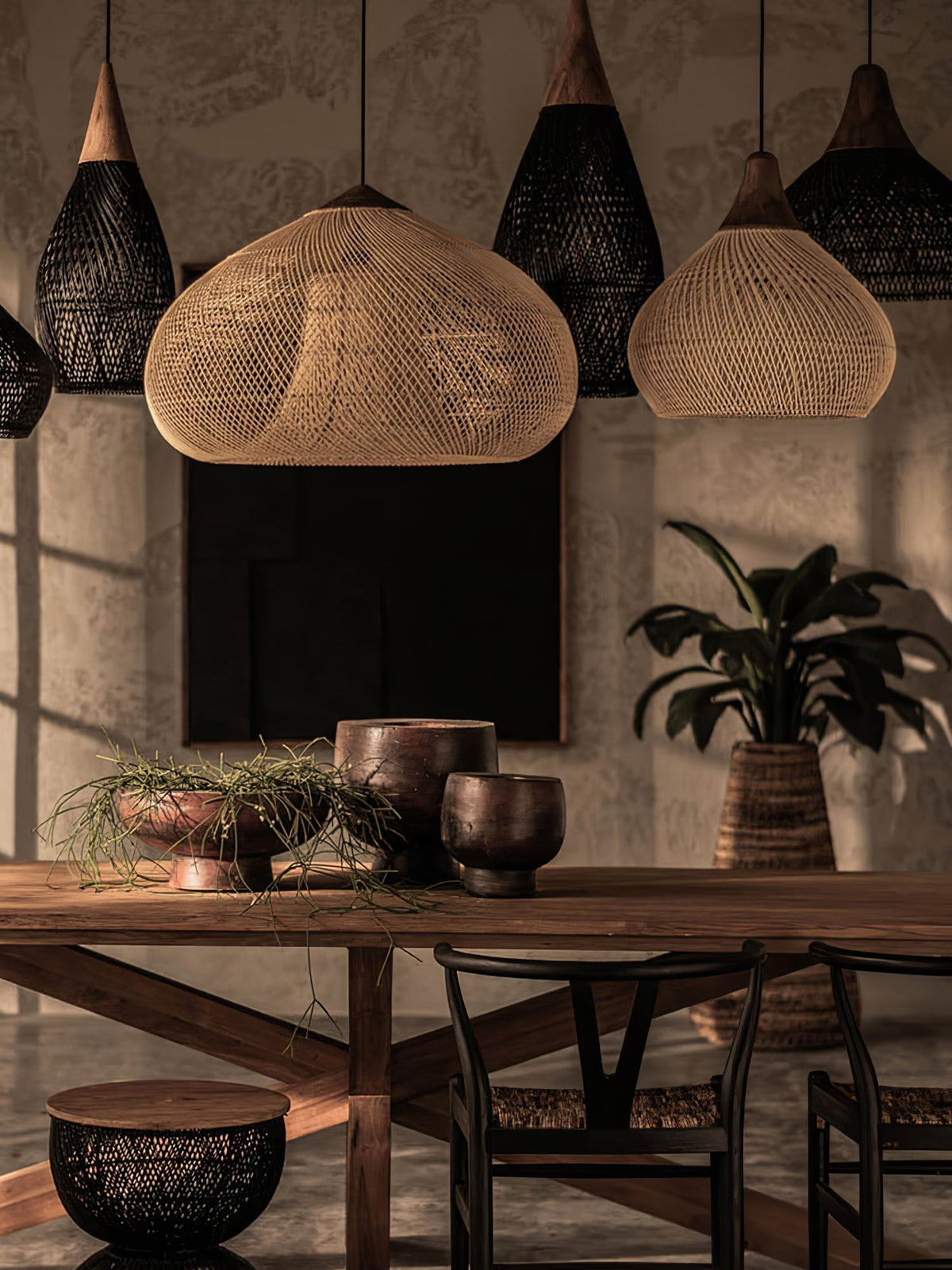 Handwoven Rattan Ceiling Light Fixture for Dining Room and Kitchen Island Over Table Adjustable Drop Natural Fiber Pendant Shade Wood Metal
