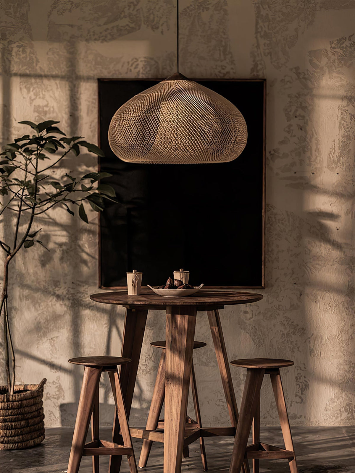 Handwoven Rattan Ceiling Light Fixture for Dining Room and Kitchen Island Over Table Adjustable Drop Natural Fiber Pendant Shade Wood Metal