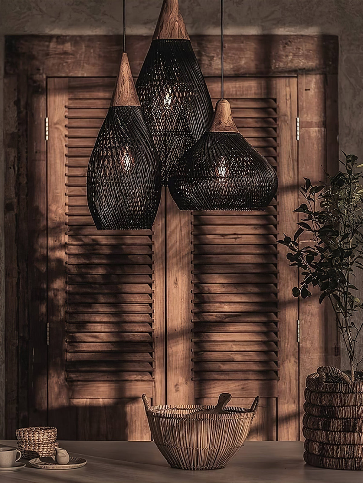 Handwoven Rattan Ceiling Light Fixture for Dining Room and Kitchen Island Over Table Adjustable Drop Natural Fiber Pendant Shade Wood Metal