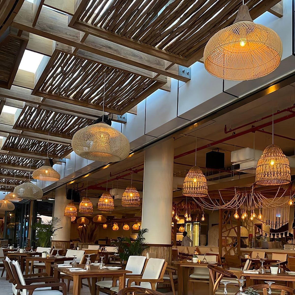 Handwoven Rattan Ceiling Light Fixture for Dining Room and Kitchen Island Over Table Adjustable Drop Natural Fiber Pendant Shade Wood Metal