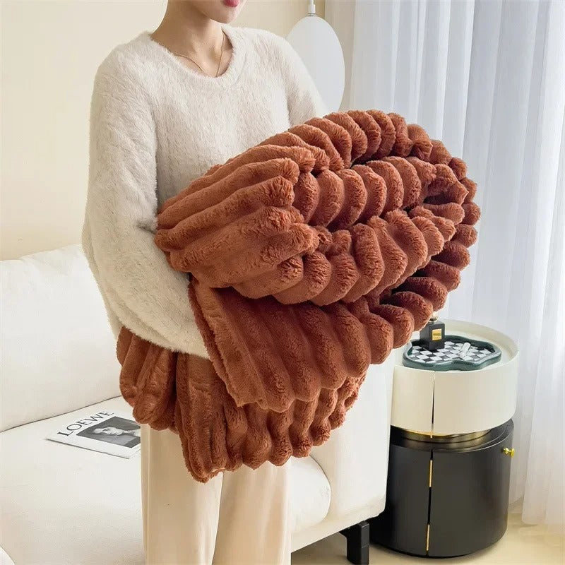 Striped Microfiber Throw Blanket Polyester Soft Lightweight All Season Couch Bed Cuddle Blanket for Living Room Bedroom Home Decor | Thomler