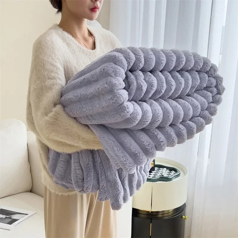 Striped Microfiber Throw Blanket Polyester Soft Lightweight All Season Couch Bed Cuddle Blanket for Living Room Bedroom Home Decor | Thomler