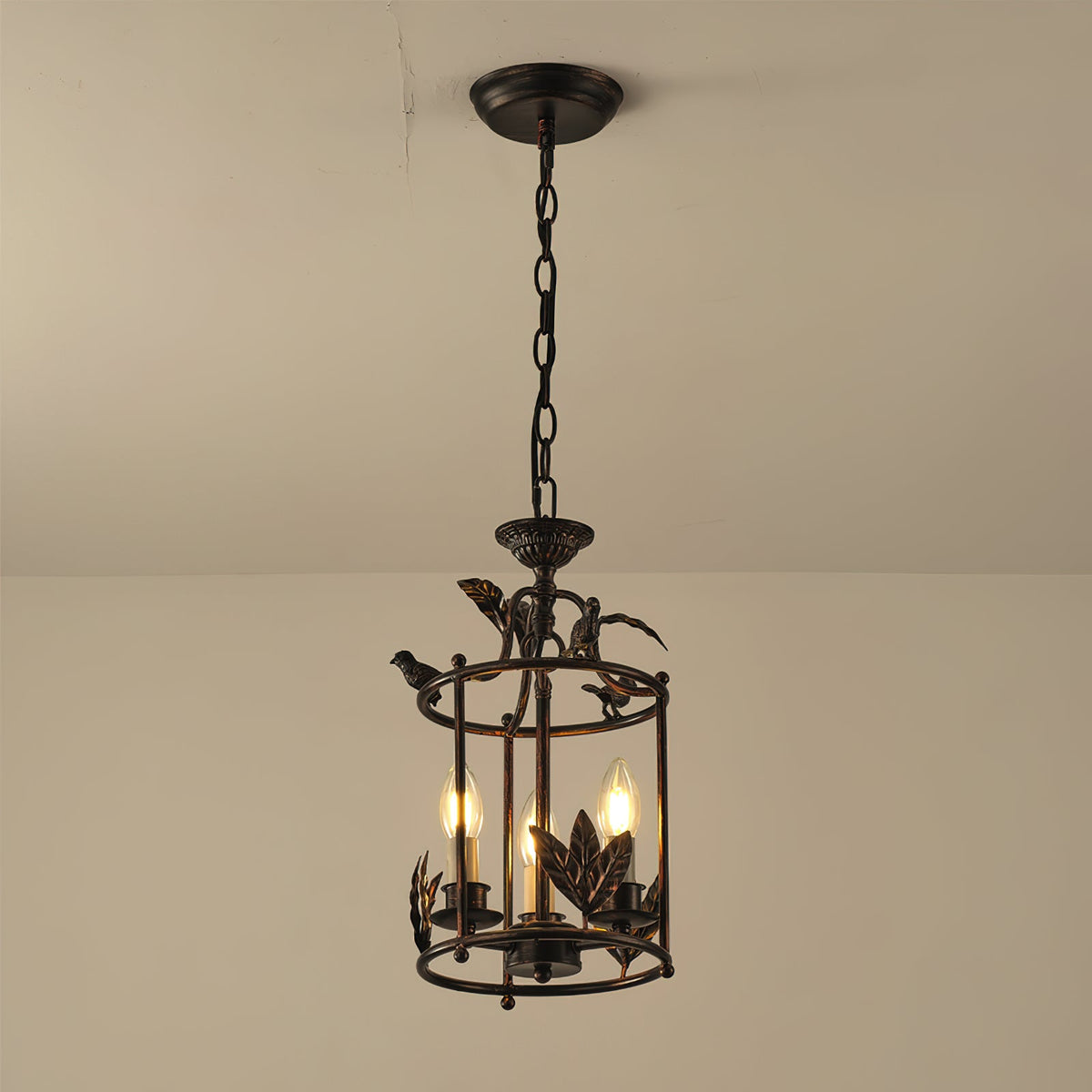 Metal Lantern Ceiling Light 10-Inch Hanging Fixture with Bird Motif for Dining Room Entryway Vintage-Style Chain Suspension | Thomler