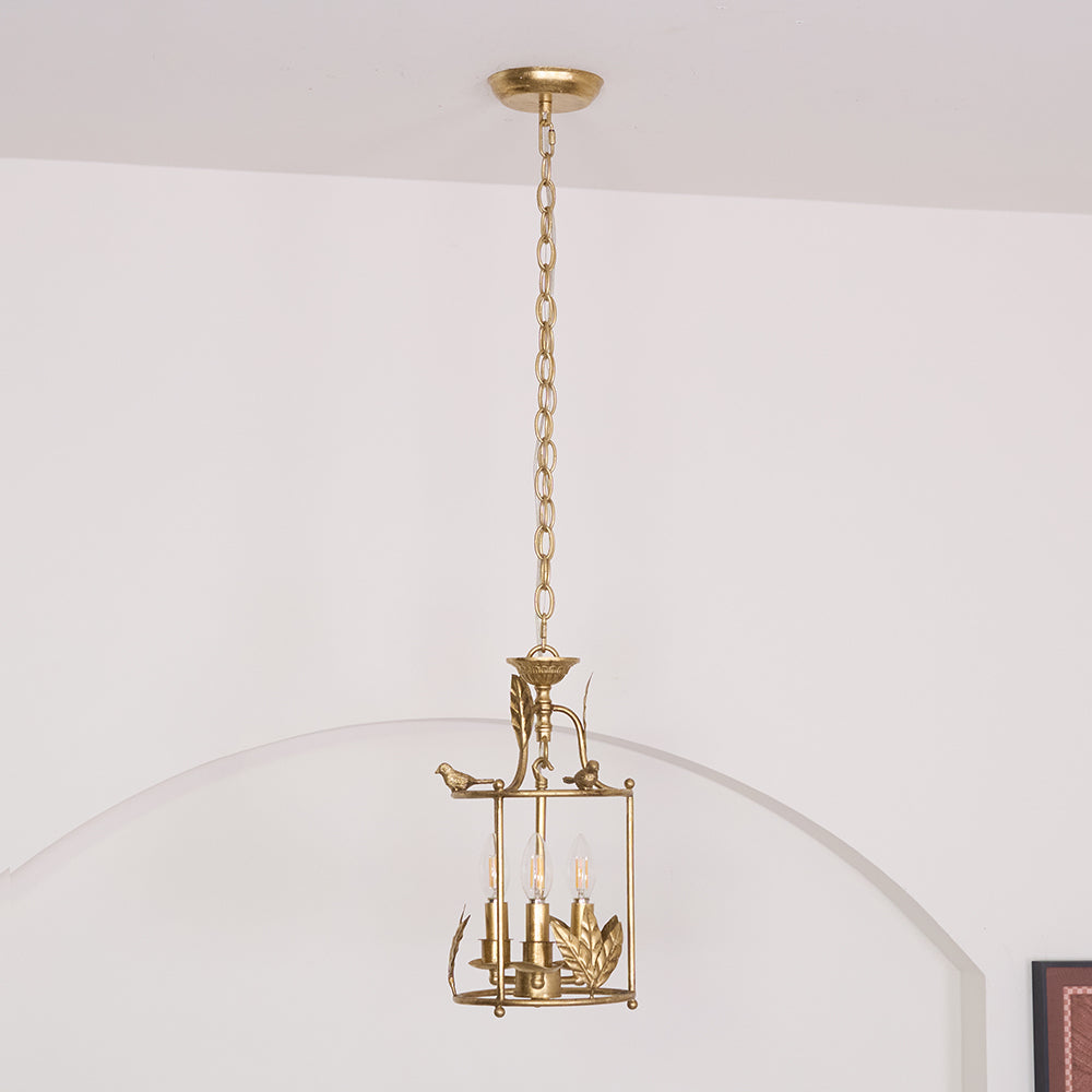 Metal Lantern Ceiling Light 10-Inch Hanging Fixture with Bird Motif for Dining Room Entryway Vintage-Style Chain Suspension | Thomler