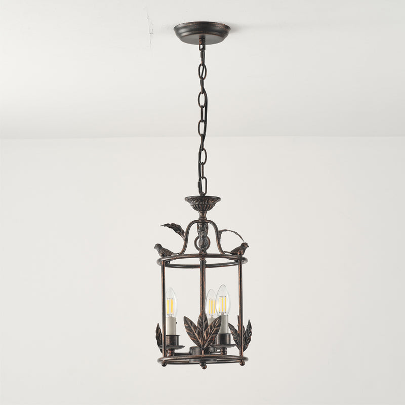 Metal Lantern Ceiling Light 10-Inch Hanging Fixture with Bird Motif for Dining Room Entryway Vintage-Style Chain Suspension | Thomler