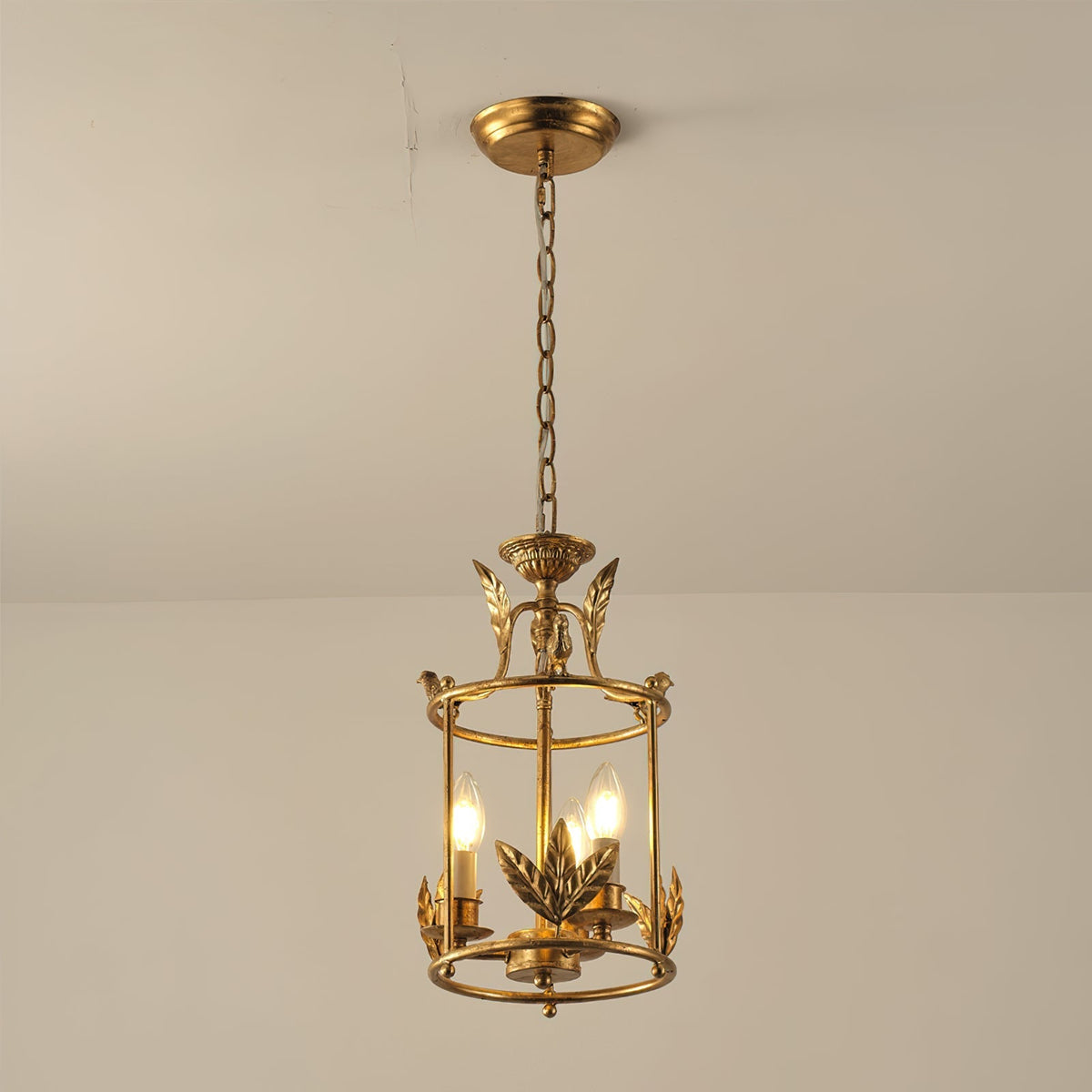 Metal Lantern Ceiling Light 10-Inch Hanging Fixture with Bird Motif for Dining Room Entryway Vintage-Style Chain Suspension | Thomler