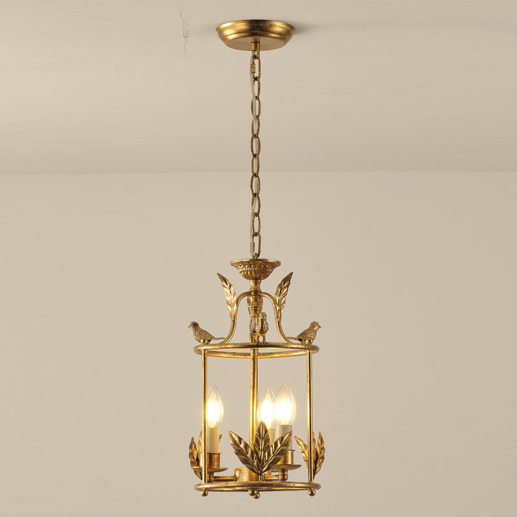 Metal Lantern Ceiling Light 10-Inch Hanging Fixture with Bird Motif for Dining Room Entryway Vintage-Style Chain Suspension | Thomler