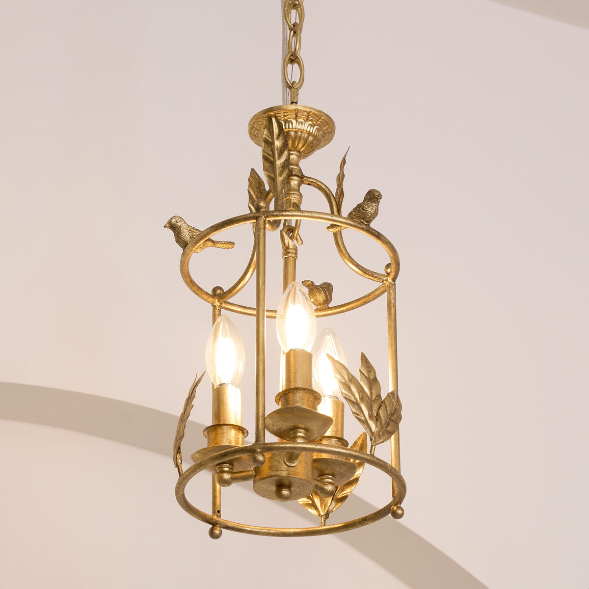 Metal Lantern Ceiling Light 10-Inch Hanging Fixture with Bird Motif for Dining Room Entryway Vintage-Style Chain Suspension | Thomler