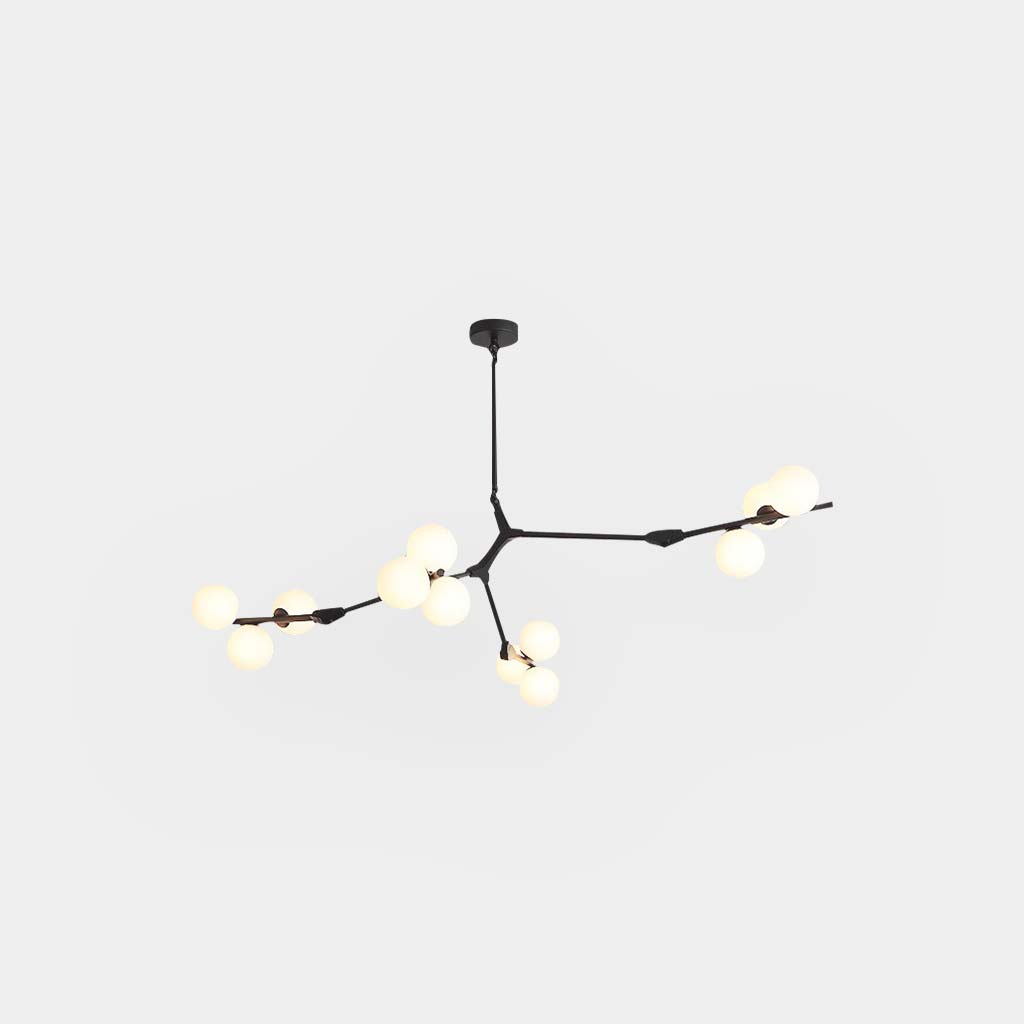 Sculpturale glazen bolkroonluchter met instelbare ledverlichting — Statement-armatuur met metalen frame met meerdere armen voor open eetruimtes, grote kamers & | Thomler
