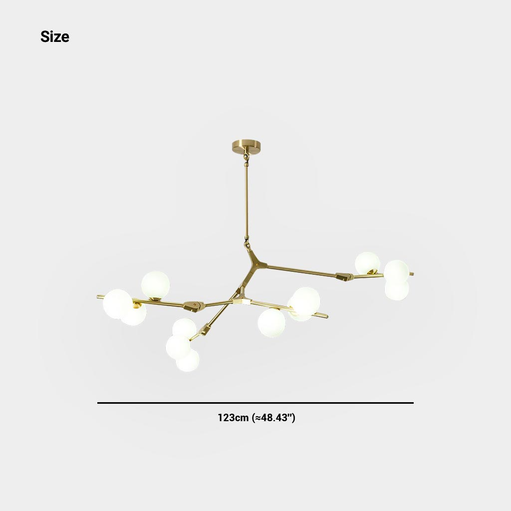 Sculpturale glazen bolkroonluchter met instelbare ledverlichting — Statement-armatuur met metalen frame met meerdere armen voor open eetruimtes, grote kamers & | Thomler