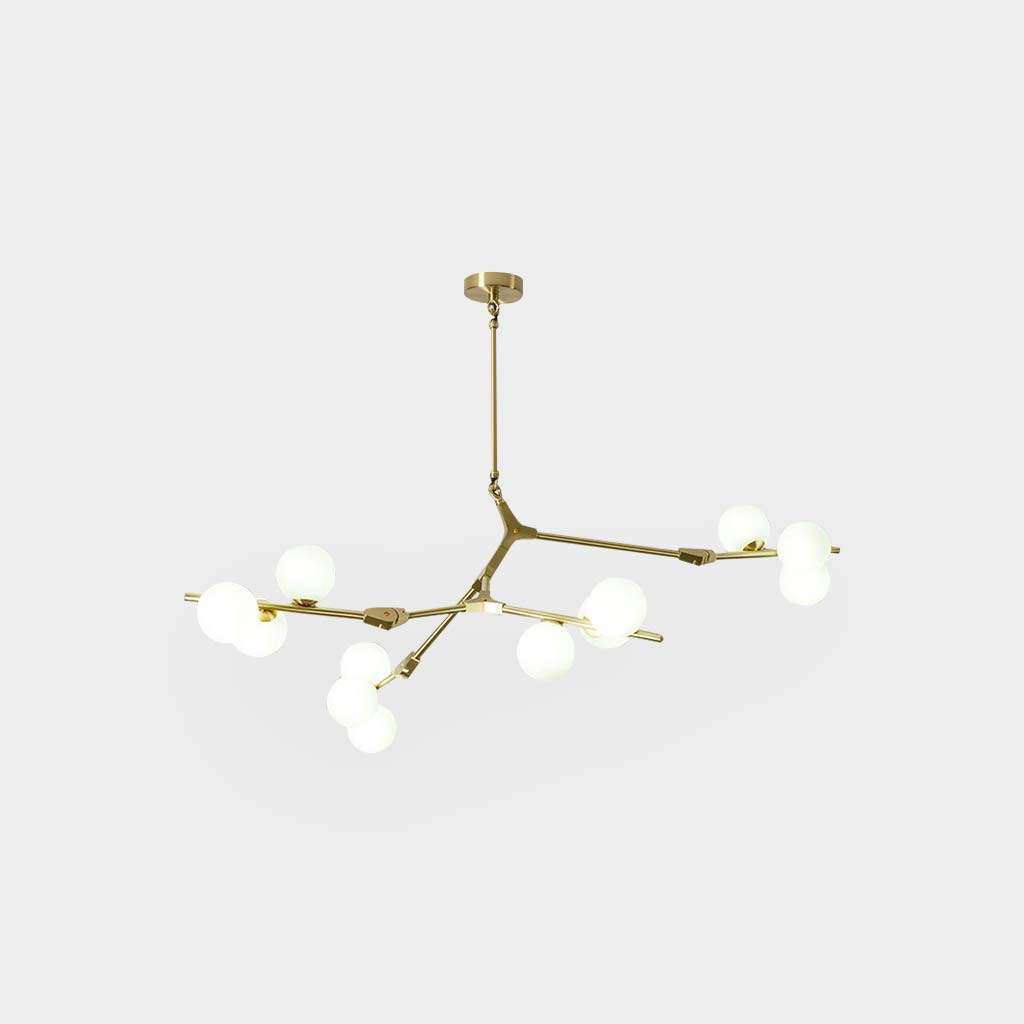 Sculpturale glazen bolkroonluchter met instelbare ledverlichting — Statement-armatuur met metalen frame met meerdere armen voor open eetruimtes, grote kamers & | Thomler