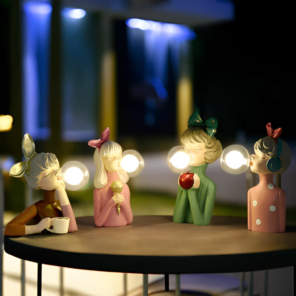 Illuminated Sculptural Figure Night Light USB Powered LED Polymer Glass 9.8 × 8.3 × 11.6 in for Nightstand Office Desk Ambient Glow Decorati | Thomler