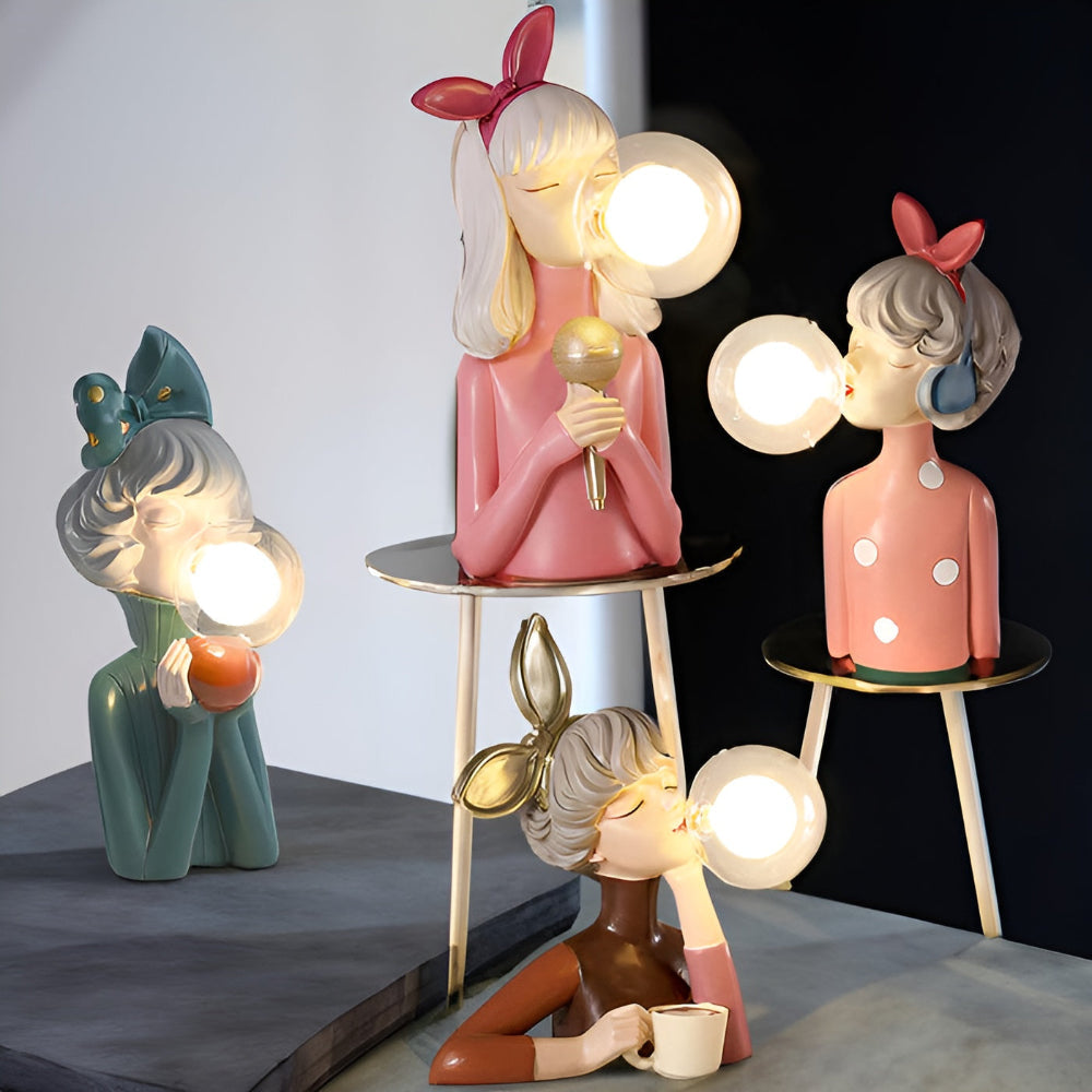 Illuminated Sculptural Figure Night Light USB Powered LED Polymer Glass 9.8 × 8.3 × 11.6 in for Nightstand Office Desk Ambient Glow Decorati | Thomler