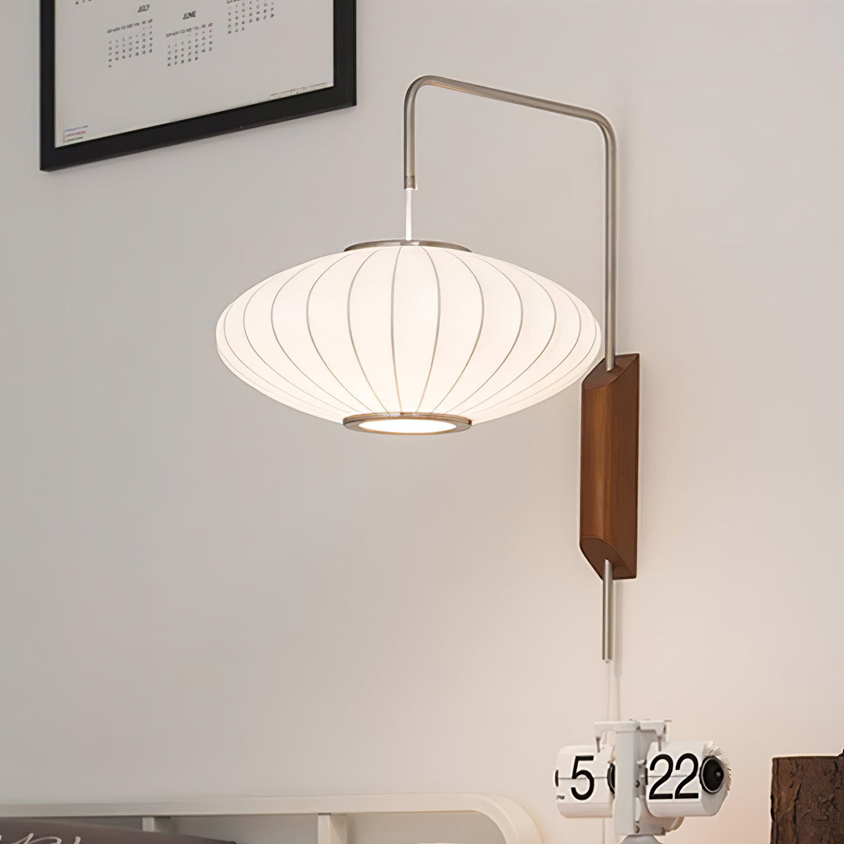 Draaibare bolwandlamp met verstelbaar snoer 40 cm in walnoot chroom afwerking plug-in led-wandlamp voor slaapkamer kantoor woonkamer