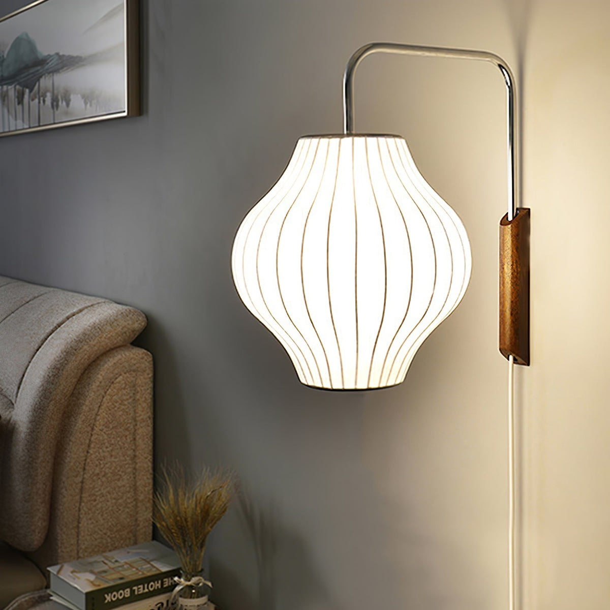 Draaibare bolwandlamp met verstelbaar snoer 40 cm in walnoot chroom afwerking plug-in led-wandlamp voor slaapkamer kantoor woonkamer