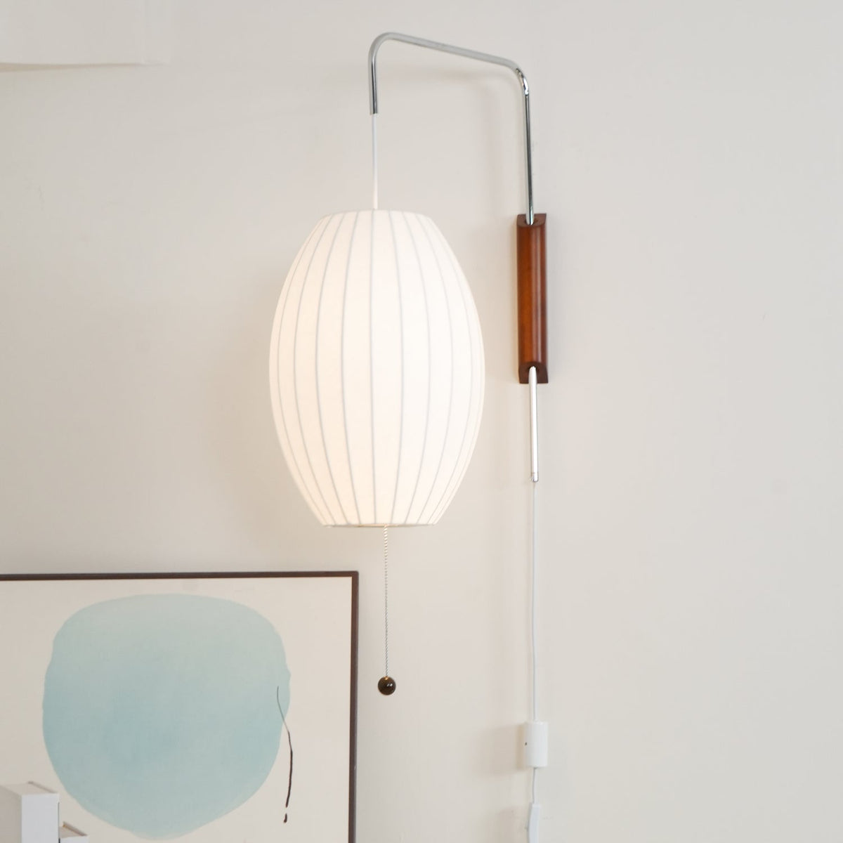 Draaibare bolwandlamp met verstelbaar snoer 40 cm in walnoot chroom afwerking plug-in led-wandlamp voor slaapkamer kantoor woonkamer