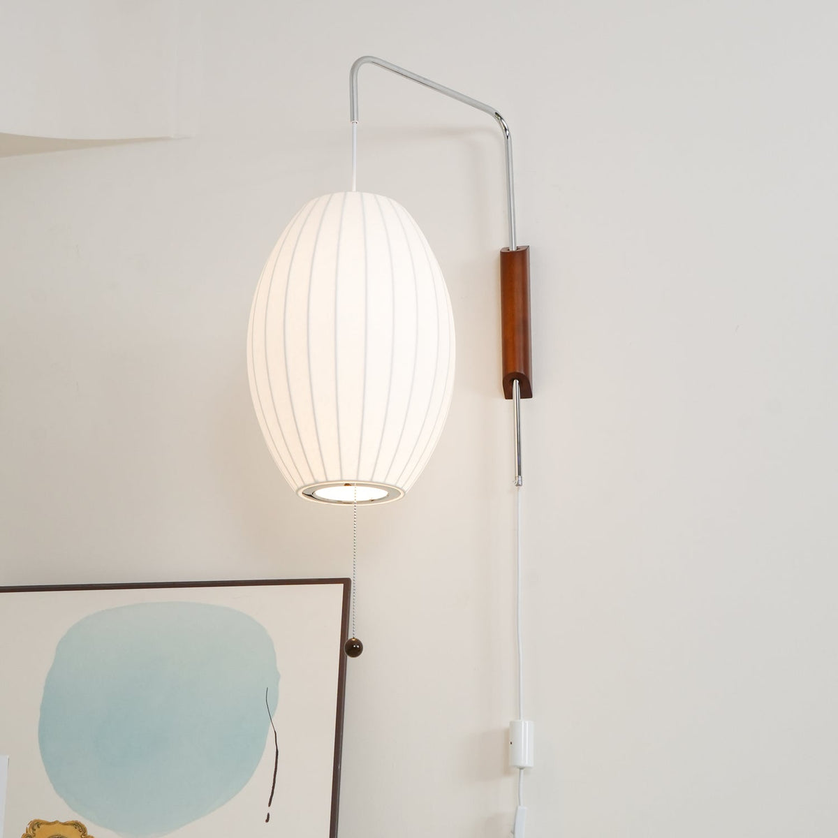Draaibare bolwandlamp met verstelbaar snoer 40 cm in walnoot chroom afwerking plug-in led-wandlamp voor slaapkamer kantoor woonkamer