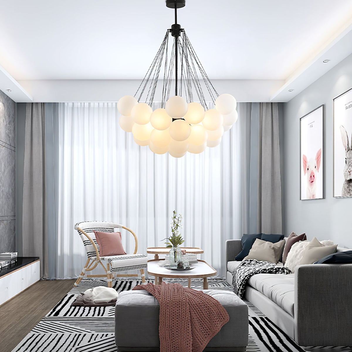 Bubble Pendant Light Multi-Globe Adjustable Ceiling Fixture Gold Black Chrome for Dining Room Living Room Foyer 19-73 Lights